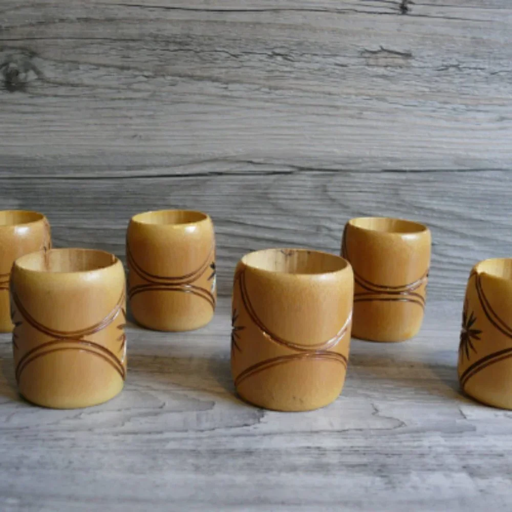 Bamboo Napkin Rings Etched Star Set of Six Vintage Wood Tableware Serving